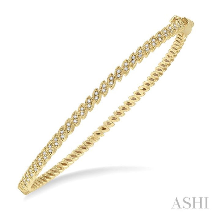 1/3 Ctw Indented Marquise Mount Round Cut Diamond Stackable Bangle in 14K Yellow Gold