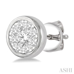 1/3 Ctw Medallion Lovebright Round Cut Diamond Bezel Stud Earring in 14K White Gold