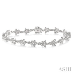 1 1/5 Ctw Flower and Marquise Link Diamond Bracelet in 14K White Gold