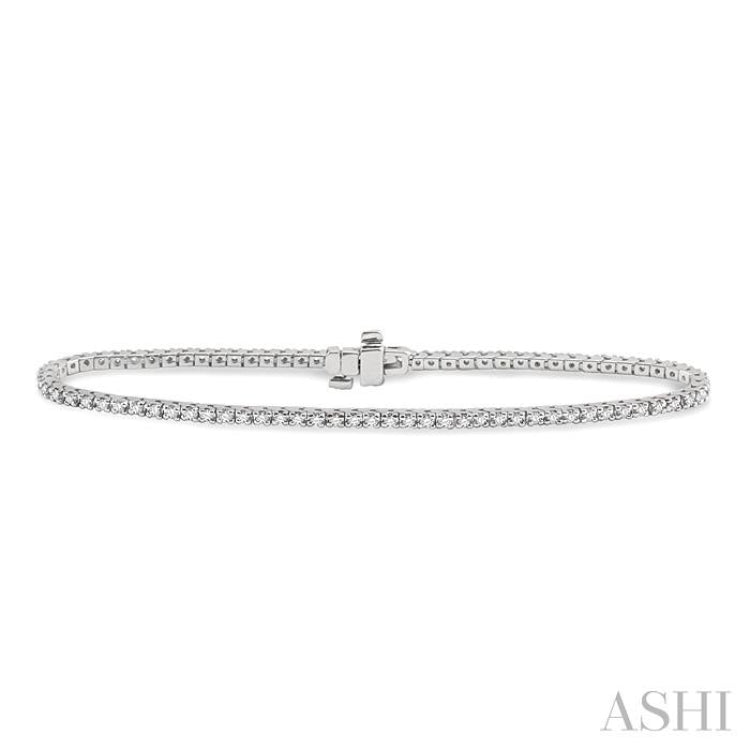 1.00 ctw Square Shape Round Cut Diamond Tennis Bracelet in 14K White Gold