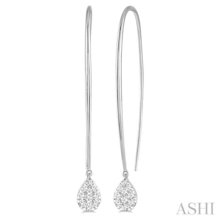 1/2 Ctw Pear Shape Dangler Lovebright Round Cut Diamond Earrings in 14K White Gold