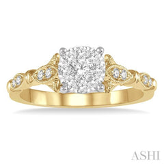 1/2 ctw Marquise Shank Circular Mount Lovebright Round Cut Diamond Ring in 14K Yellow and White Gold