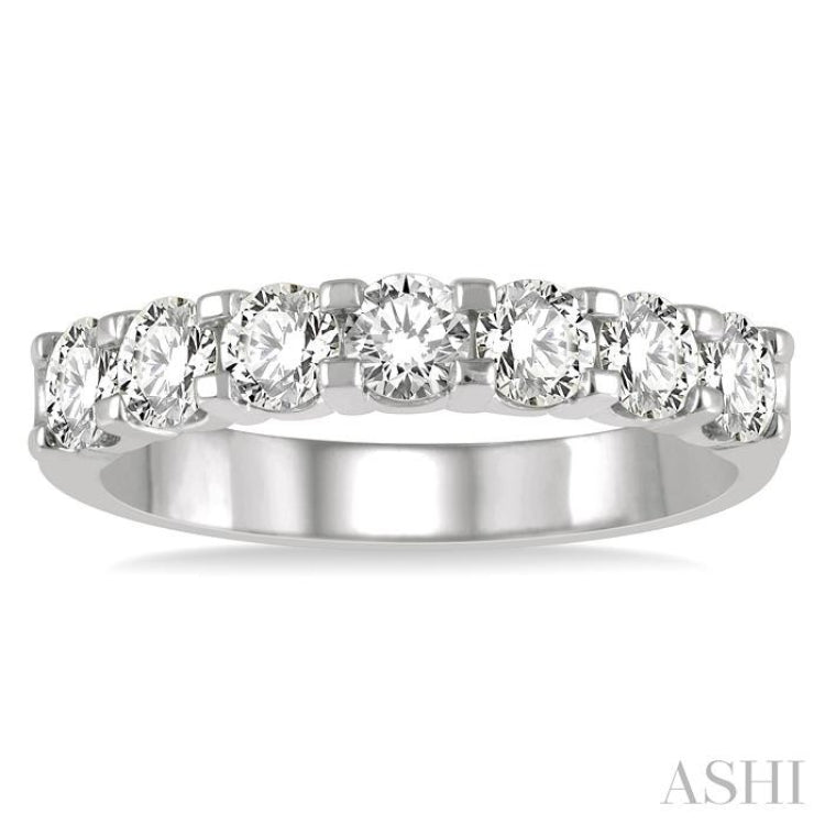 1.00 ctw Round Cut Diamond 7 Stone Wedding Band in 14K White Gold