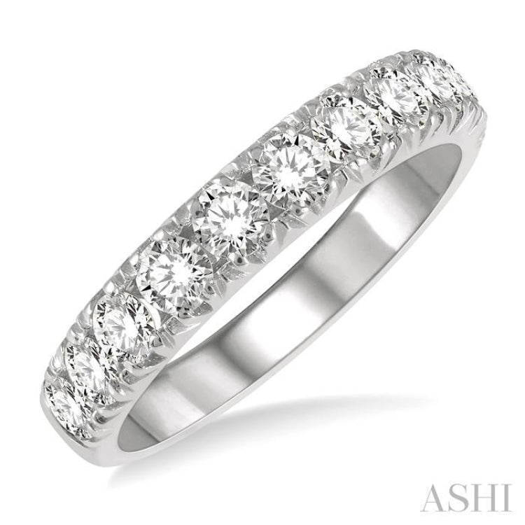 1.00 ctw 11 Stone Round Cut Diamond Wedding Band in 14K White Gold