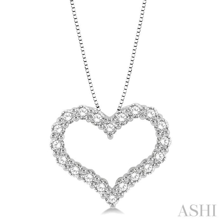 1.00 ctw Heart Shape Round Cut Diamond Pendant With Chain in 14K  White Gold