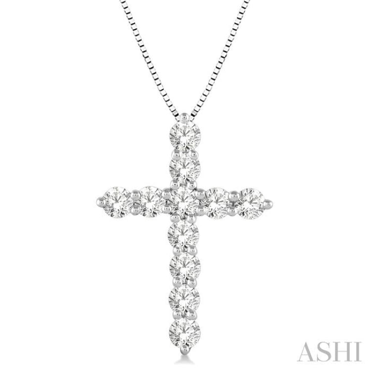 1.00 ctw Round Cut Diamond Cross Pendant in 14K White Gold with Chain