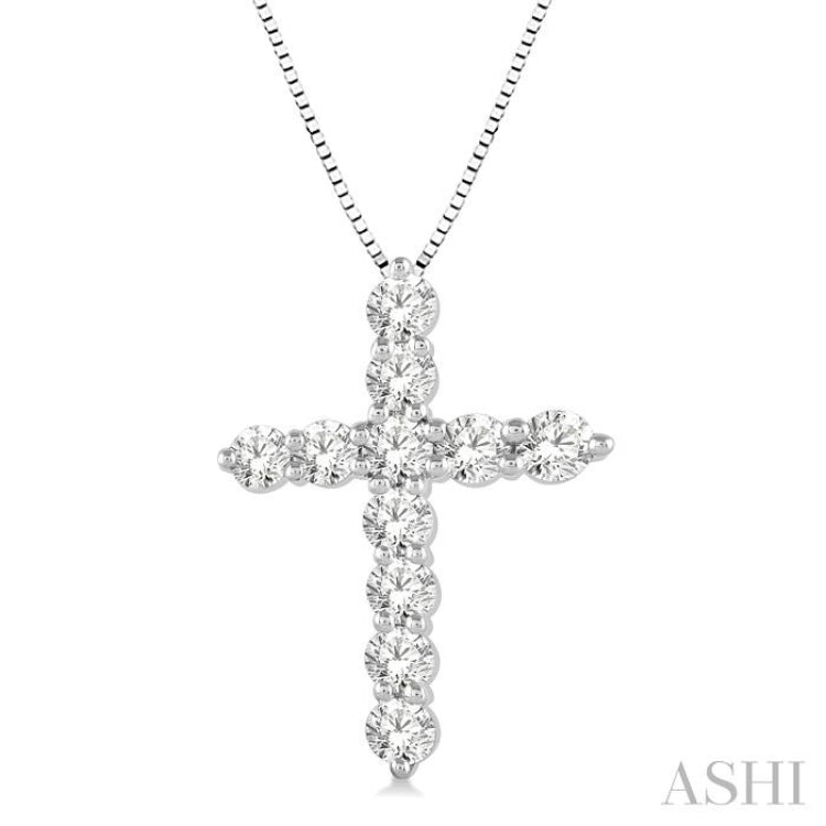 1.00 ctw Round Cut Diamond Cross Pendant in 14K White Gold with Chain