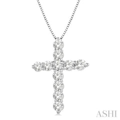 1.00 ctw Round Cut Diamond Cross Pendant in 14K White Gold with Chain