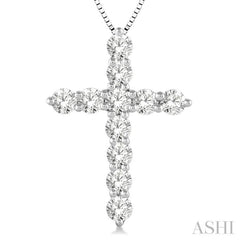 1.00 ctw Round Cut Diamond Cross Pendant in 14K White Gold with Chain