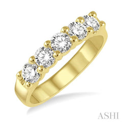 1.00 ctw 5 Stone Round Cut Diamond Wedding Band in 14K Yellow Gold