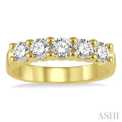 1.00 ctw 5 Stone Round Cut Diamond Wedding Band in 14K Yellow Gold