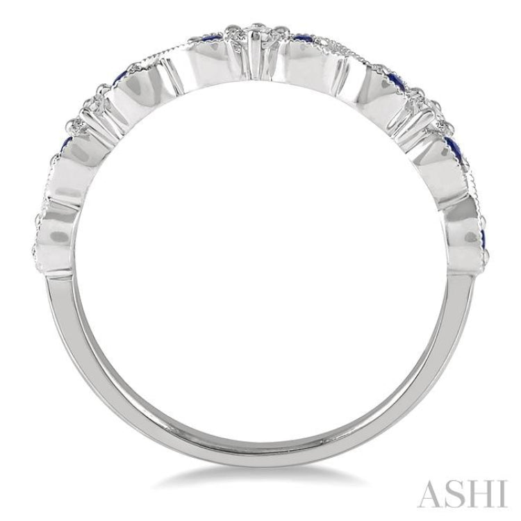 1.35 MM Sapphire and 1/10 ctw Round Cut Diamond Precious Wedding Band in 14K White Gold