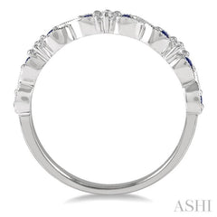 1.35 MM Sapphire and 1/10 ctw Round Cut Diamond Precious Wedding Band in 14K White Gold