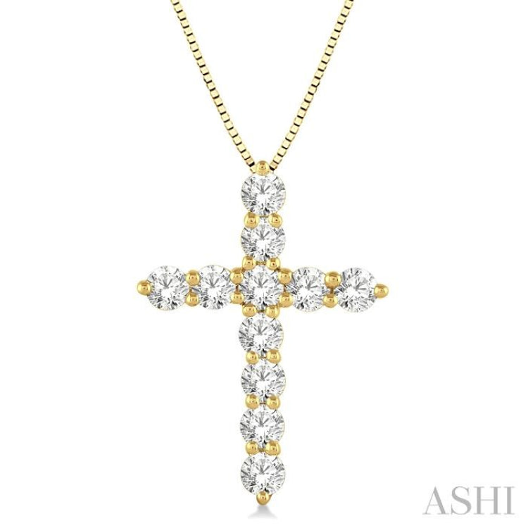 1.00 ctw Round Cut Diamond Cross Pendant in 14K Yellow Gold with Chain