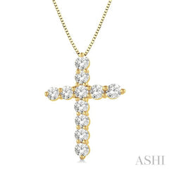 1.00 ctw Round Cut Diamond Cross Pendant in 14K Yellow Gold with Chain