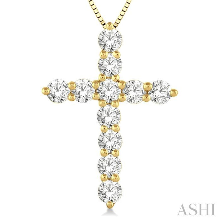 1.00 ctw Round Cut Diamond Cross Pendant in 14K Yellow Gold with Chain