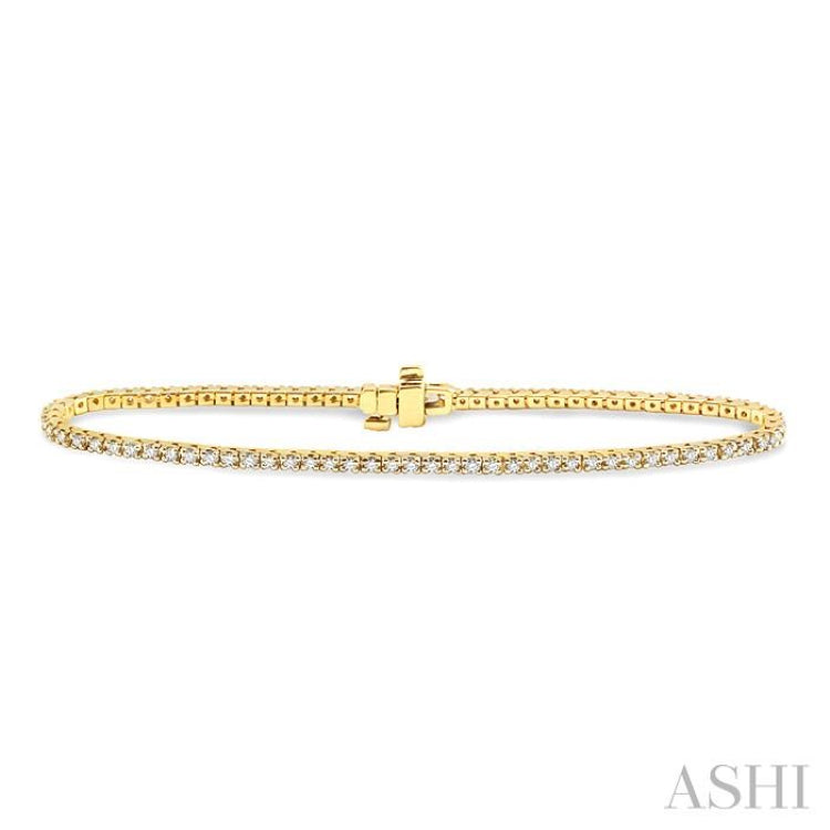 1.00 ctw Square Shape Round Cut Diamond Tennis Bracelet in 14K Yellow Gold