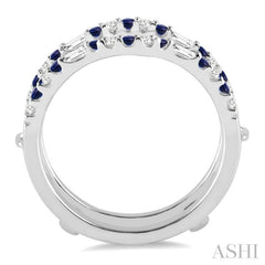 1.55 MM Sapphire and 1/3 ctw Round Cut Diamond & Baguette Precious Insert Ring in 14K White Gold