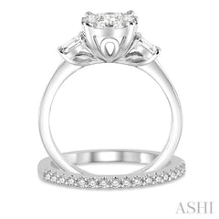 3/4 ctw Lovebright Baguette & Round Cut Diamond Wedding Set With 5/8 ctw Oval Shape Engagement Ring and 1/6 ctw Wedding Band in 14K White Gold