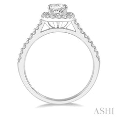 1.00 ctw Cushion Shape Round Cut Diamond Engagement Ring With 3/4 Princess Cut Center Stone in 14K White Gold