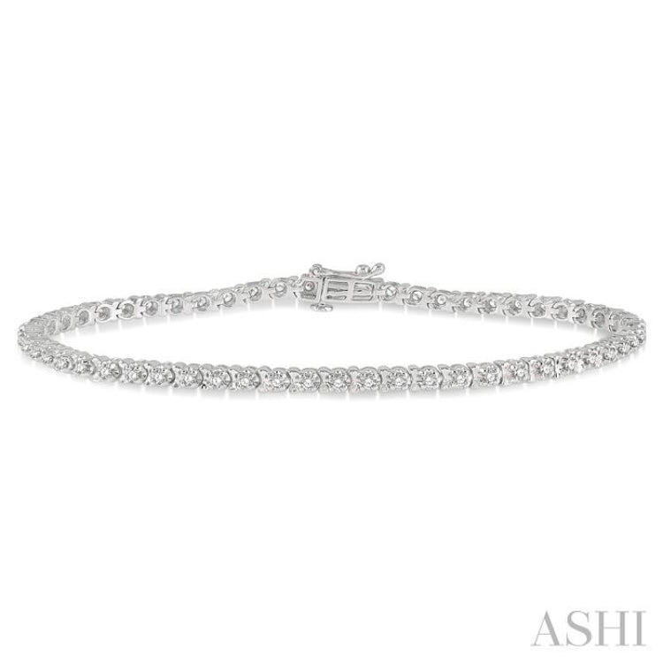 1.00 ctw Round Cut Diamond Tennis Tulip Bracelet in 14K White Gold