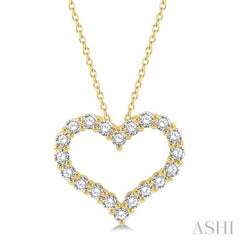 1 1/2 ctw Heart Shape Round Cut Diamond Pendant With Chain in 14K Yellow Gold