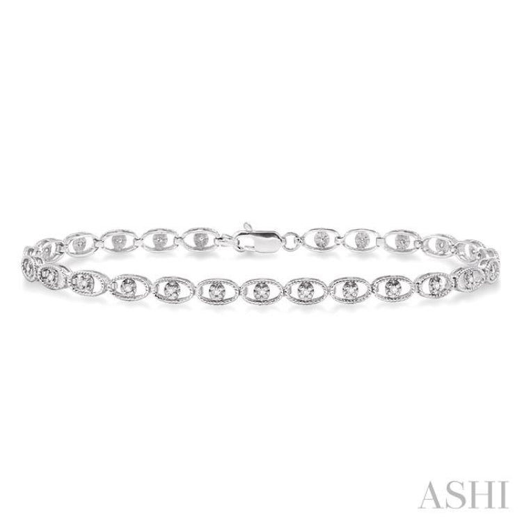 1/4 ctw Oval Shape Single Cut Diamond Link Bracelet in 10K White Gold