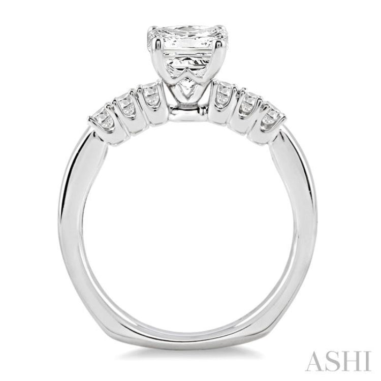 1.00 ctw Diamond Engagement Ring with 5/8 ct Princess Cut Center Stone in 14K White Gold