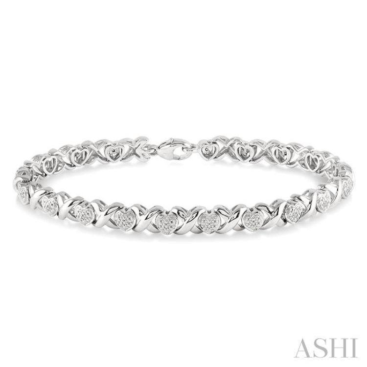 1/10 Ctw 'X' and Heart Shape Round Cut Diamond Bracelet in Sterling Silver
