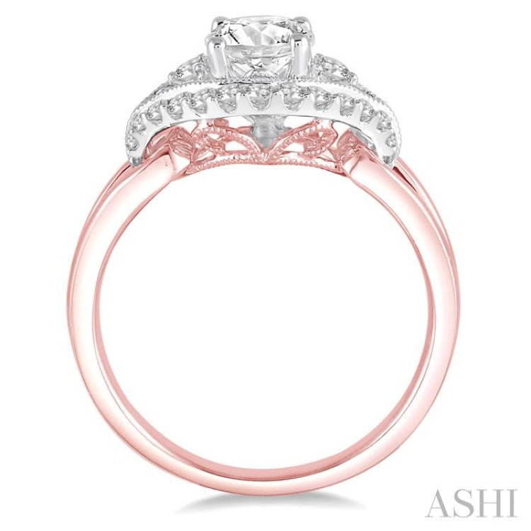 3/4 ctw Diamond Engagement Ring with 1/2 ct Round Cut Center Stone in 14K Rose and White Gold