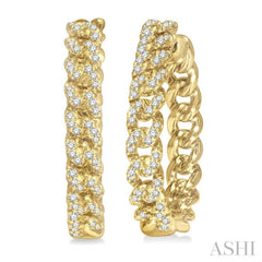 1/3 Ctw Round Cut Diamond Curb & Cuban Hoop Earrings in 14K Yellow Gold