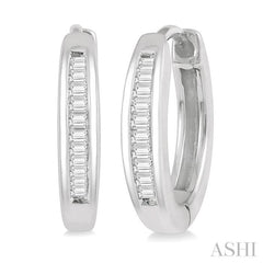 1/10 Ctw Inlay Baguette Diamond Huggie Earrings in 10K White Gold