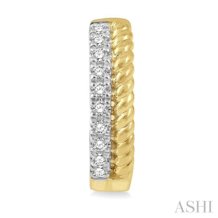 1/10 Ctw Rope Bead & Round Cut Diamond Huggie Earrings in 10K Yellow Gold