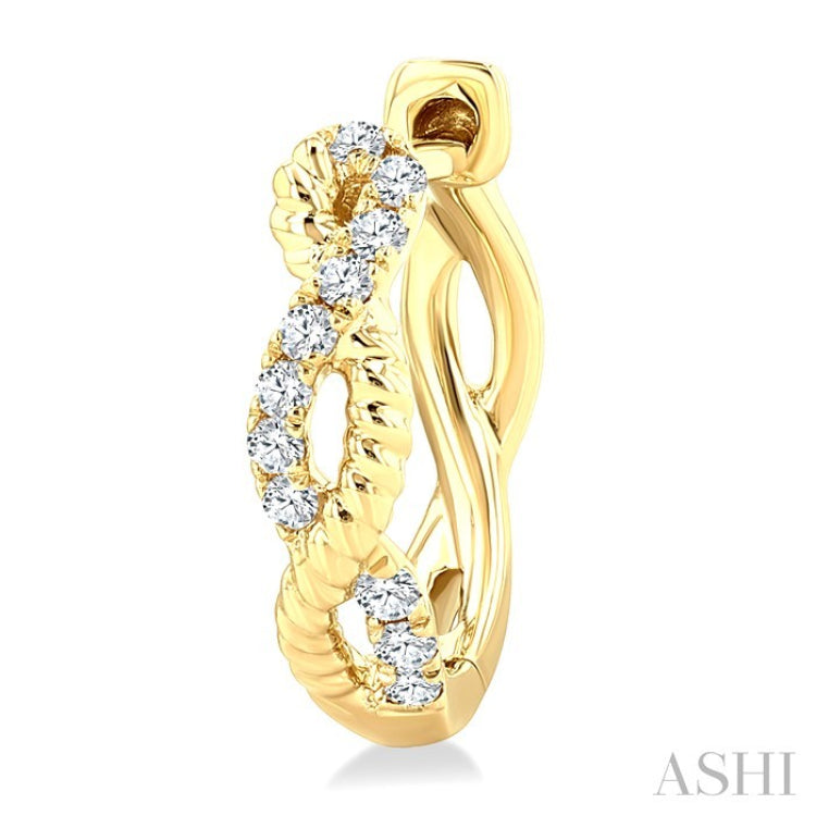 1/10 Ctw Split & Twisted Rope and Round Cut Diamond Huggie Petite Earrings in 10K Yellow Gold