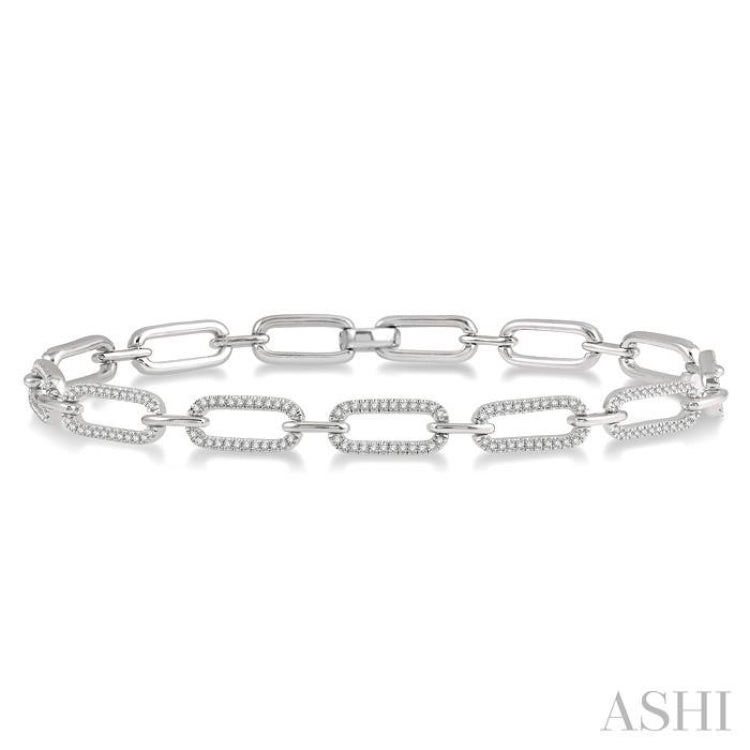 1.00 ctw Round Cut Diamond Paperclip Bracelet in 14K White Gold