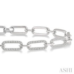 1.00 ctw Round Cut Diamond Paperclip Bracelet in 14K White Gold