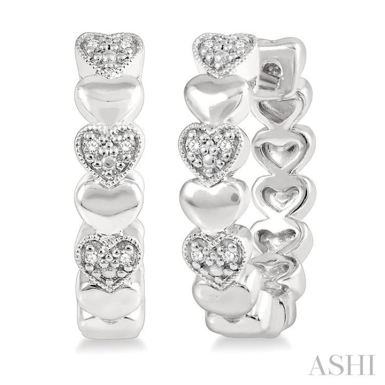 1/20 Ctw Mini Hearts Round Cut Diamond Hoop Earring in Sterling Silver