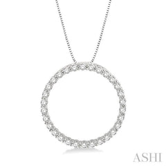 1.00 ctw Round Cut Diamond Circle of Love Pendant with Chain in 14K White Gold