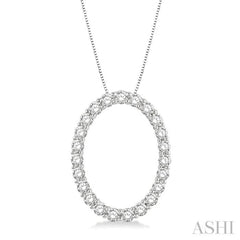 1.00 ctw Oval Shape Window Round Cut Diamond Pendant With Chain in 14K  White Gold