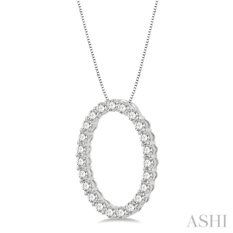 1.00 ctw Oval Shape Window Round Cut Diamond Pendant With Chain in 14K  White Gold