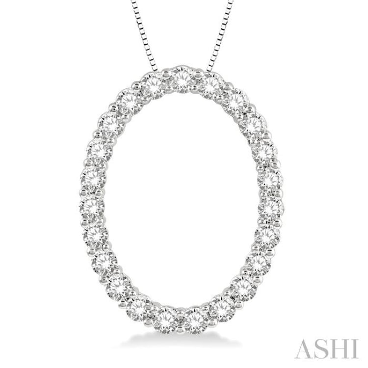 1.00 ctw Oval Shape Window Round Cut Diamond Pendant With Chain in 14K  White Gold