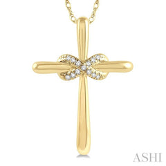 1/20 Ctw Infinity Round Cut Diamond Cross Petite Pendant With Chain in 10K Yellow Gold