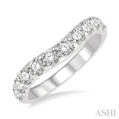 1.00 ctw Arched Center Round Cut Diamond Wedding Band in 14K White Gold