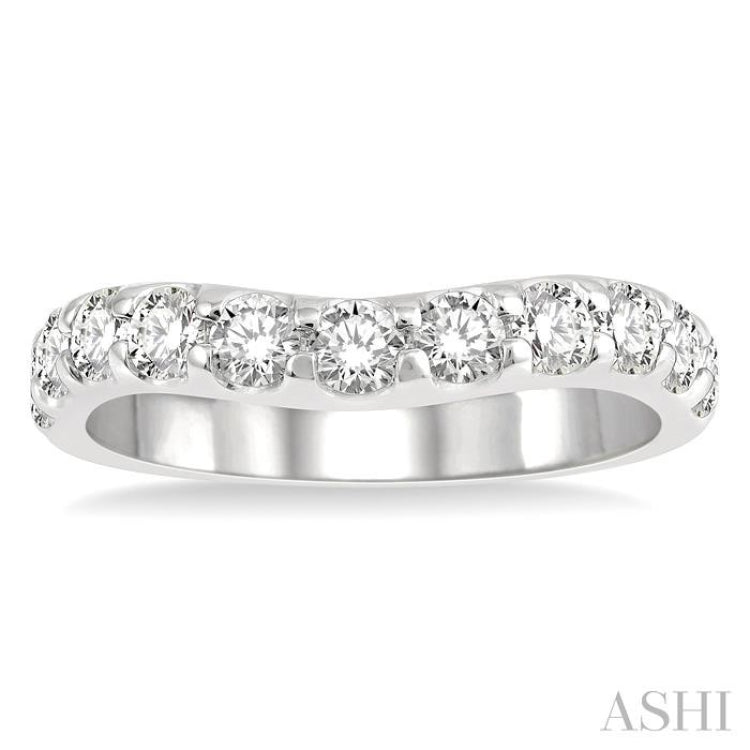 1.00 ctw Arched Center Round Cut Diamond Wedding Band in 14K White Gold