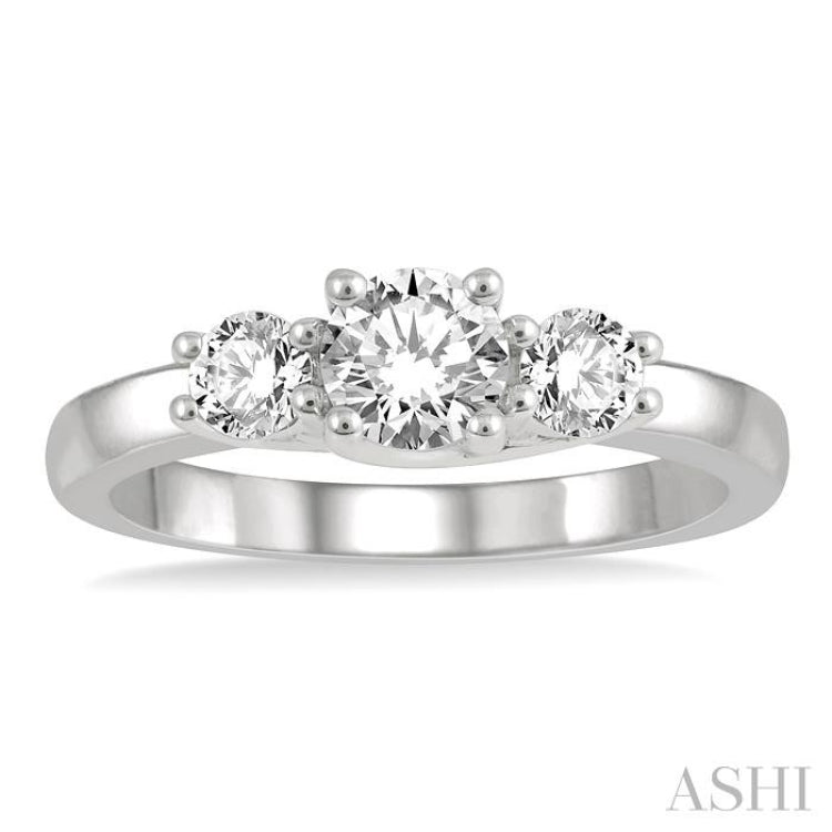 3/4 Ctw Round Cut Diamond Three-Stone Ring in 14K White Gold