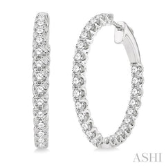 3 Ctw Inside-Out Round Cut Diamond Hoop Earrings in 14K White Gold