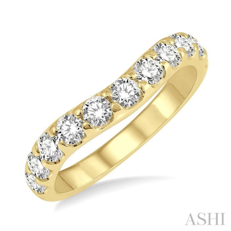 1.00 ctw Arched Center Round Cut Diamond Wedding Band in 14K Yellow Gold