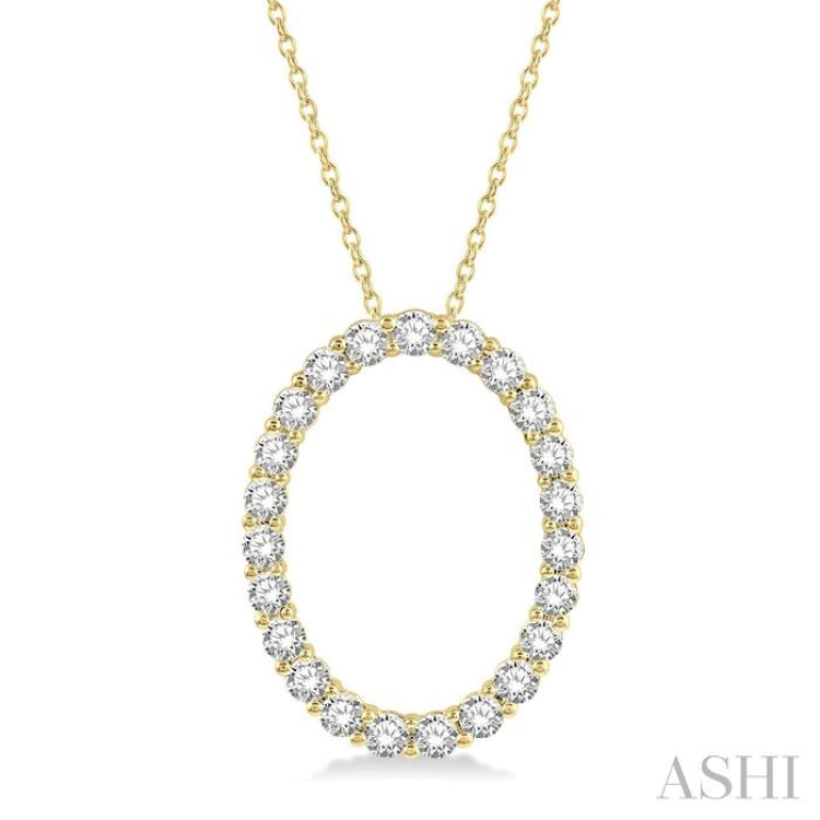 1 Ctw Oval Shape Window Round Cut Diamond Pendant With Chain in 14K Yellow Gold