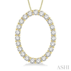 1 Ctw Oval Shape Window Round Cut Diamond Pendant With Chain in 14K Yellow Gold