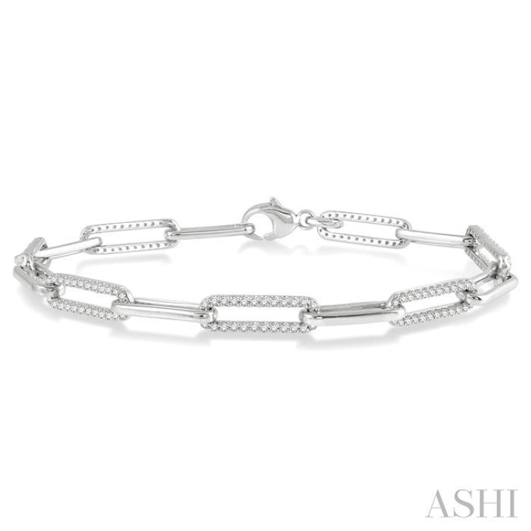 1.00 ctw Round Cut Diamond Paperclip Bracelet in 14K White Gold